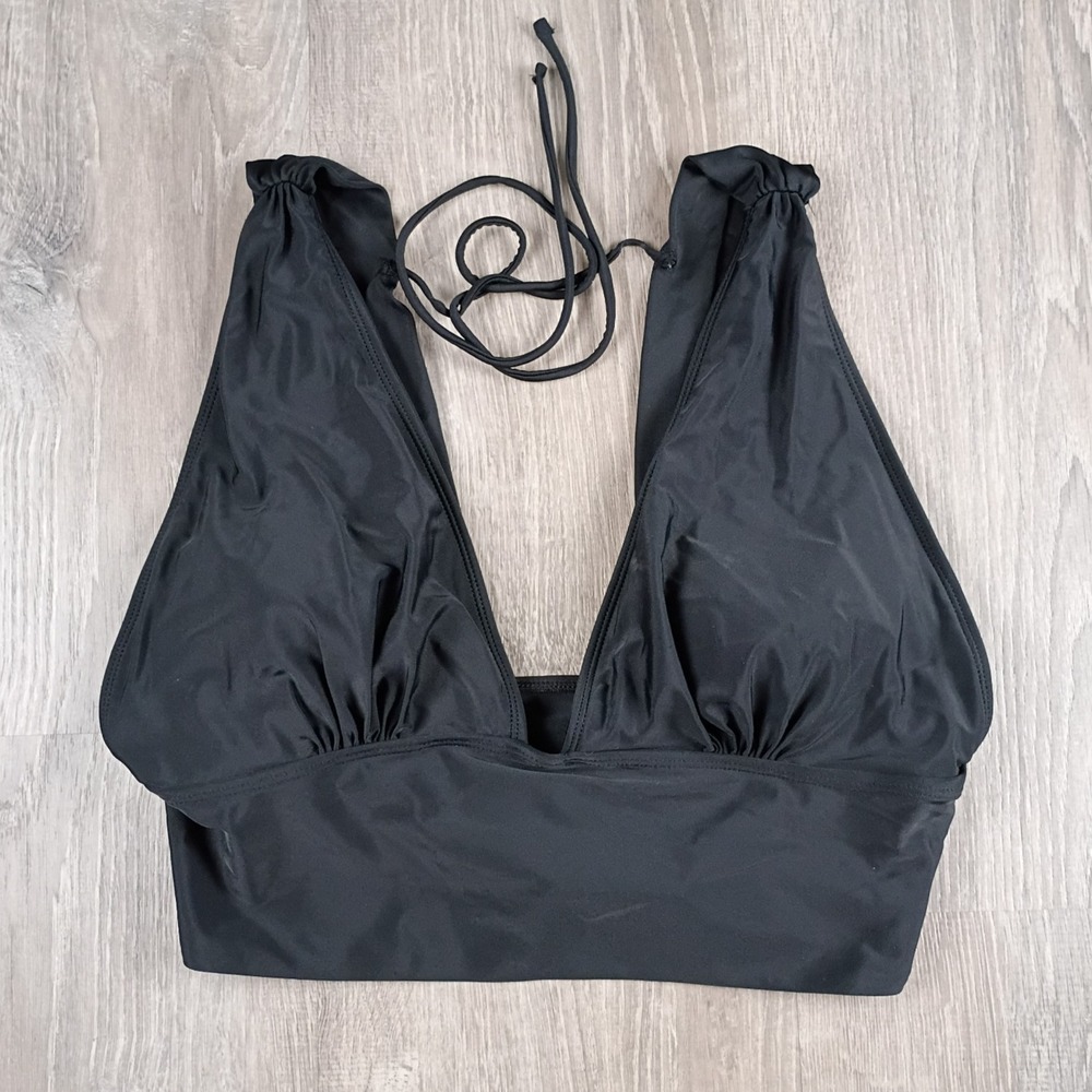 Geode Bikini Swimsuit Top Longline Black Women's Size XL Padded Tie Stretch